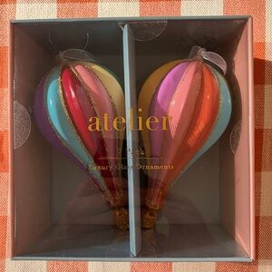 Atelier Hot Air Balloon Christmas Ornaments. Set of Two. New with Tag.